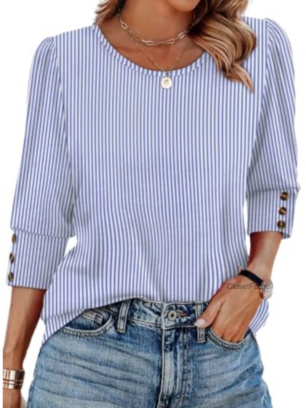 Womens 3/4 Sleeve Button Blouse Dressy Casual Spring Fall